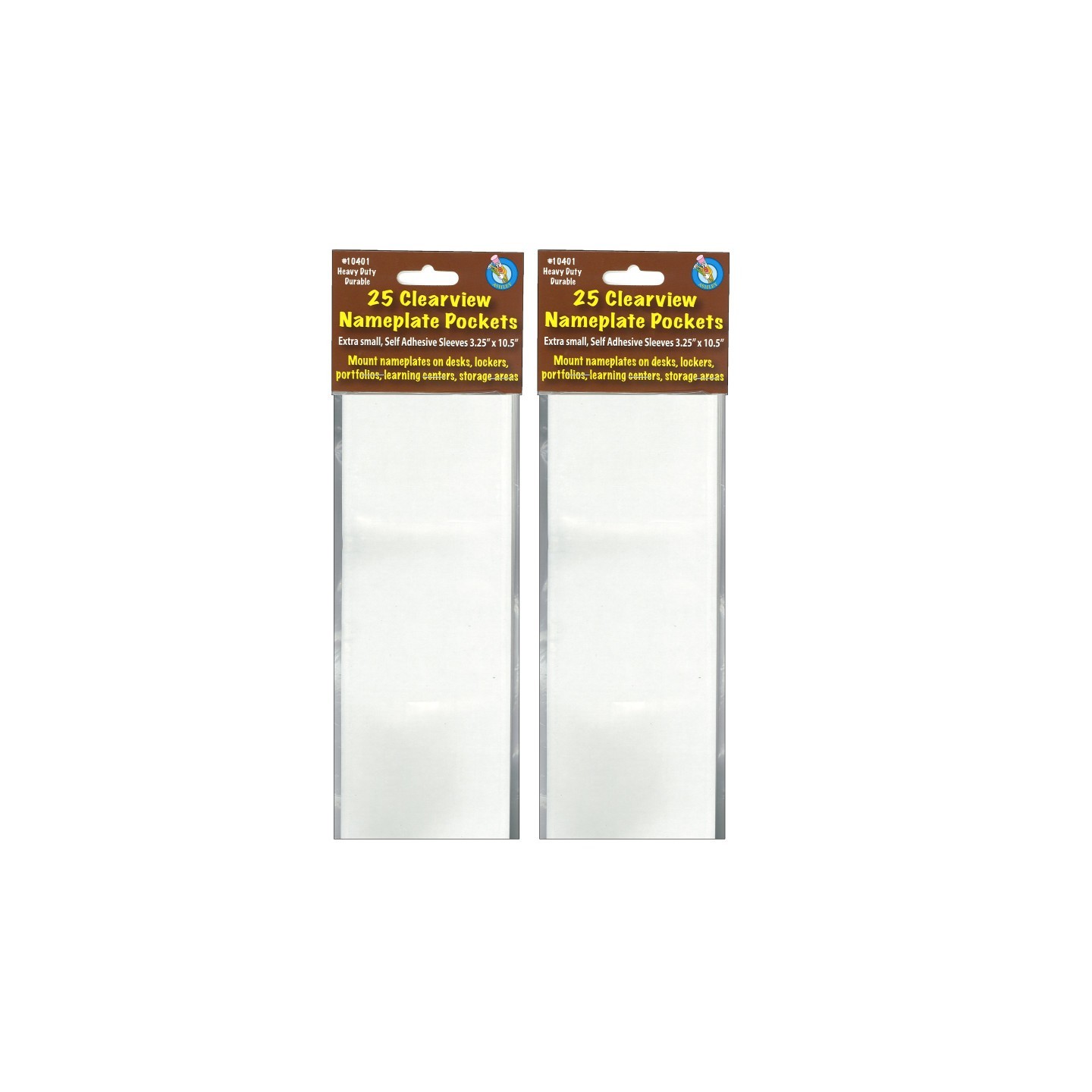 Ashley Productions® Clear View Self-Adhesive Extra Small Name Plate Pocket 3-1/4" x 10-1/2", 25 Per Pack, 2 Packs