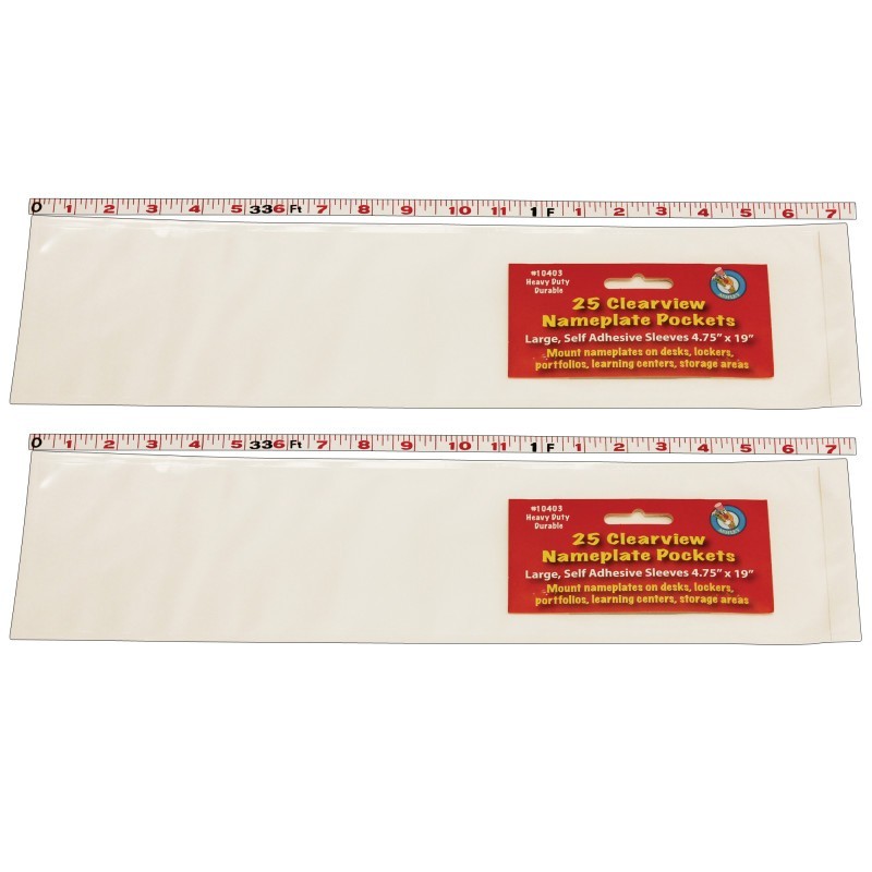 Ashley Productions® Clear View Self-Adhesive Large Name Plate Pocket 4-3/4" x 19", 25 Per Pack, 2 Packs