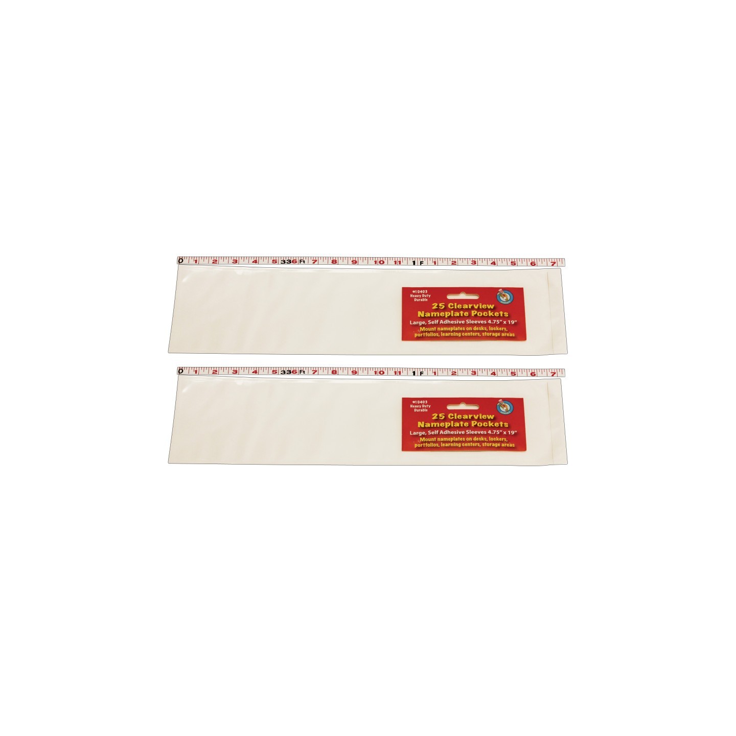 Ashley Productions® Clear View Self-Adhesive Large Name Plate Pocket 4-3/4" x 19", 25 Per Pack, 2 Packs