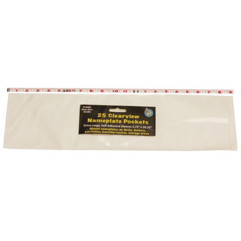 Ashley Productions® Clear View Self-Adhesive Extra Large Name Plate Pocket 5.75" x 21", Pack of 25
