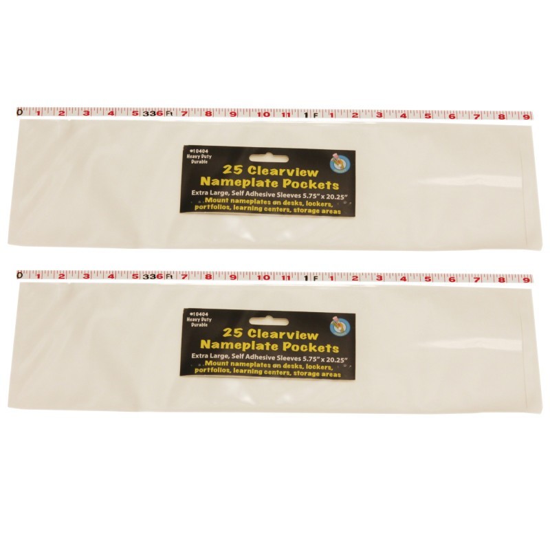Ashley Productions® Clear View Self-Adhesive Extra Large Name Plate Pocket 5.75" x 21", 25 Per Pack, 2 Packs