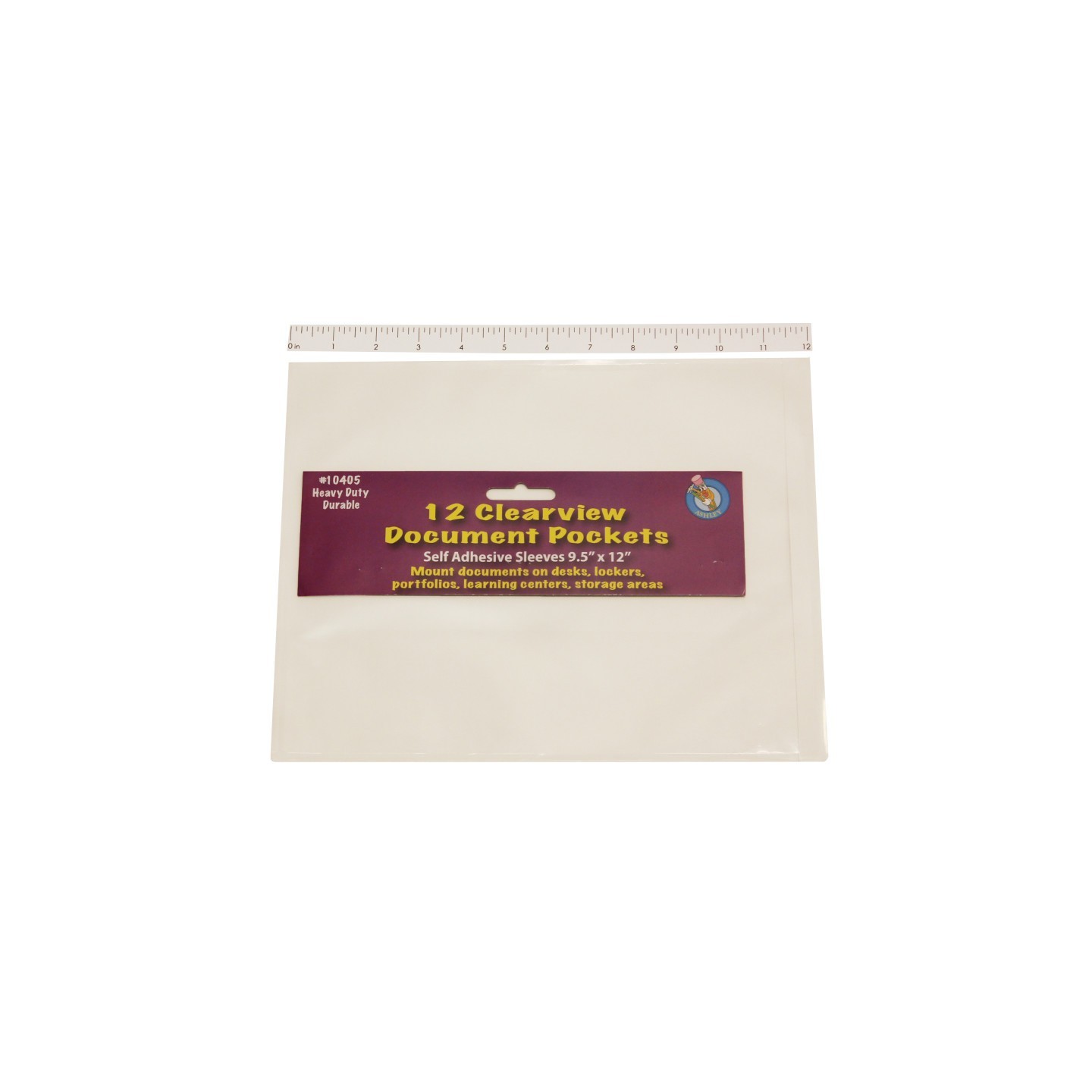 Ashley Productions® Clear View Self-Adhesive Document Pocket 9" x 12", Pack of 12