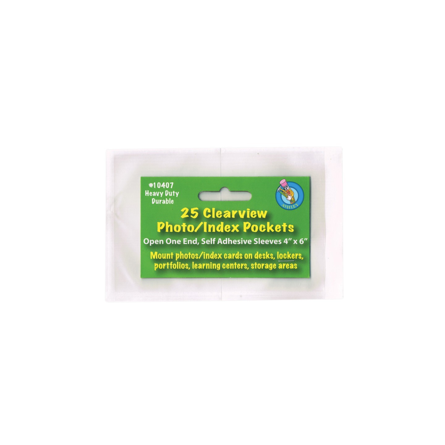 Ashley Productions® Clear View Self-Adhesive Photo/Index Card Pocket 4" x 6", Pack of 25