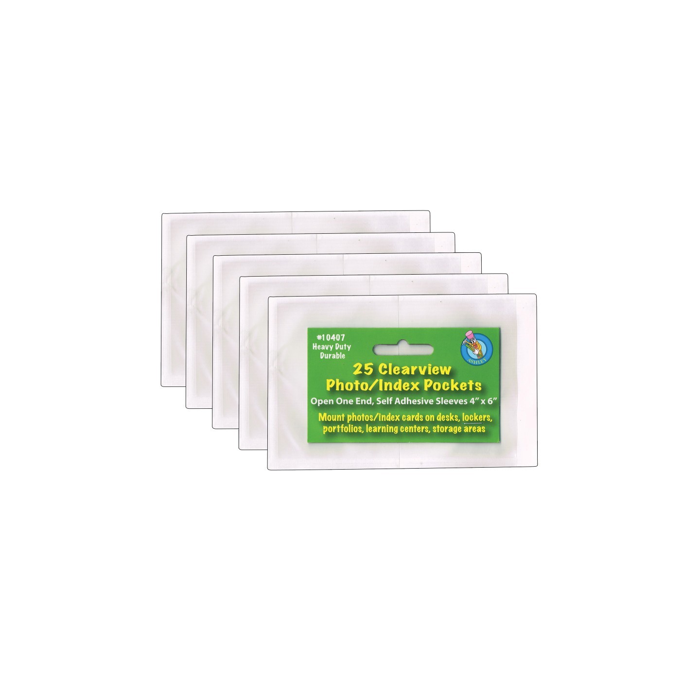 Ashley Productions® Clear View Self-Adhesive Photo/Index Card Pocket 4" x 6", 25 Per Pack, 5 Packs