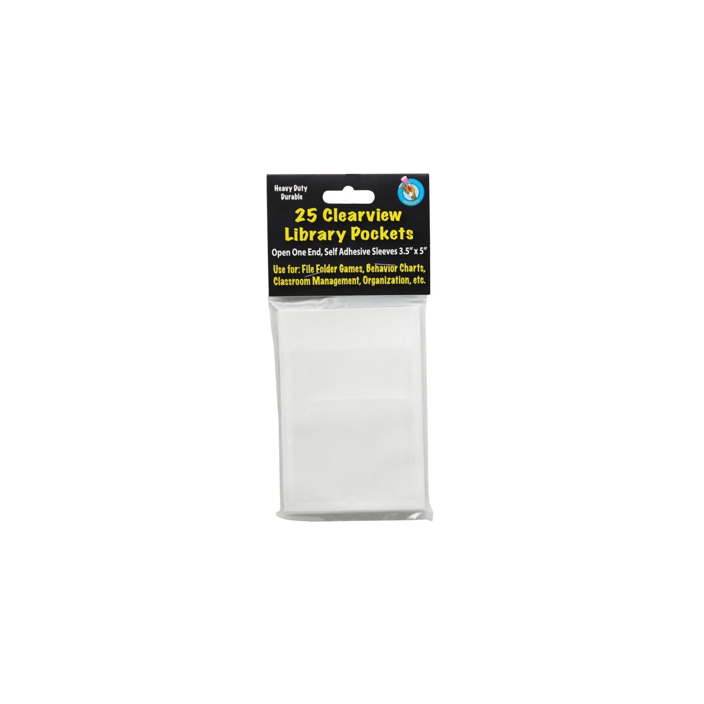 Ashley Productions® Clear View Self-Adhesive Library Pocket 3.5" x 5", Pack of 25