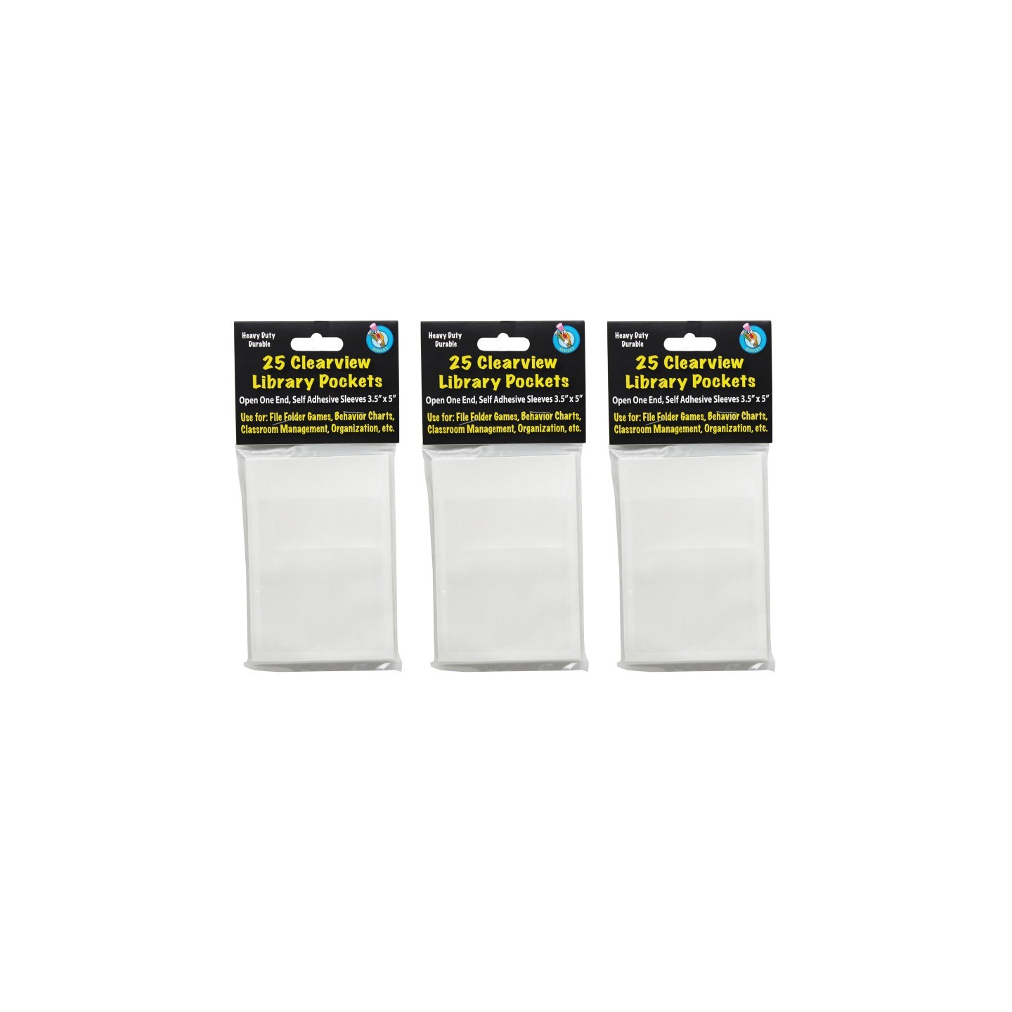 Ashley Productions® Clear View Self-Adhesive Library Pocket 3.5" x 5", 25 Per Pack, 3 Packs