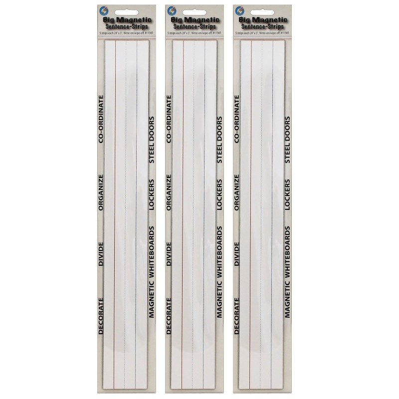 Ashley Productions® Big Magnetic Sentence Strips, 3" x 24", 5 Per Pack, 3 Packs