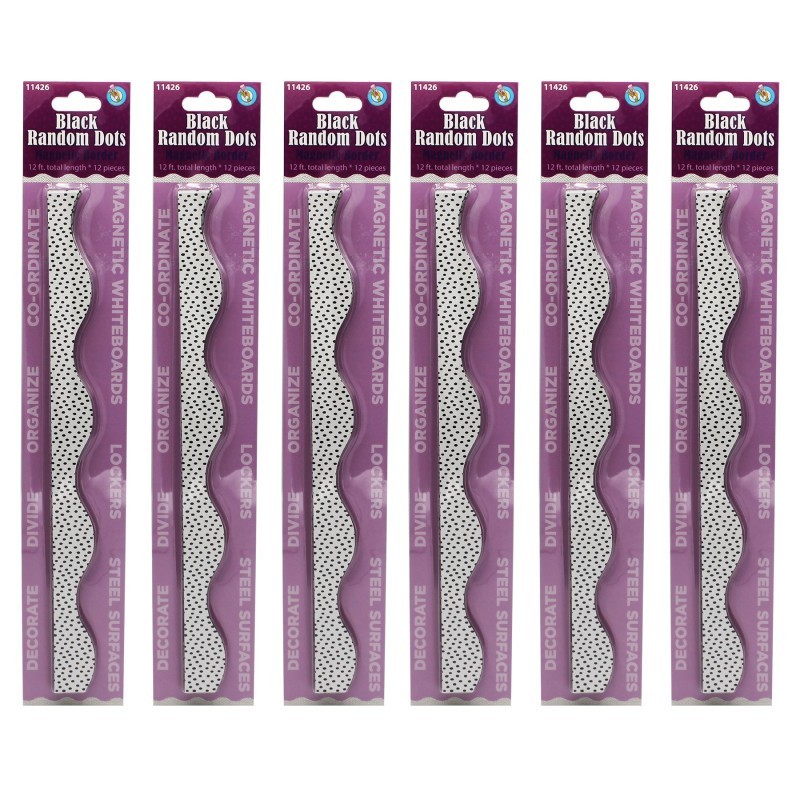 Ashley Productions® Magnetic Scallop Border, Black Messy Dots on White, 12 Feet Per Pack, 6 Packs