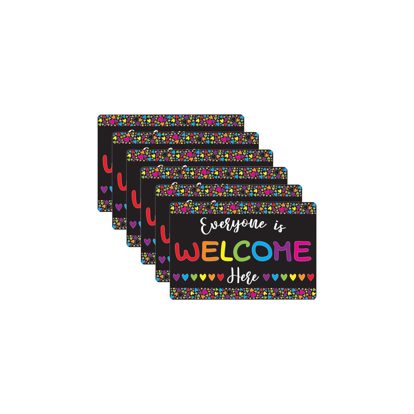 Smart Poly® Computer Mouse Pad, 8" x 10", Everyone is Welcome Here, Hearts, Pack of 6