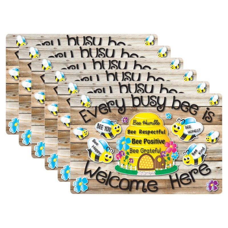 Smart Poly® Computer Mouse Pad, 8" x 10", Every Busy Bee is Welcome Here, Pack of 6