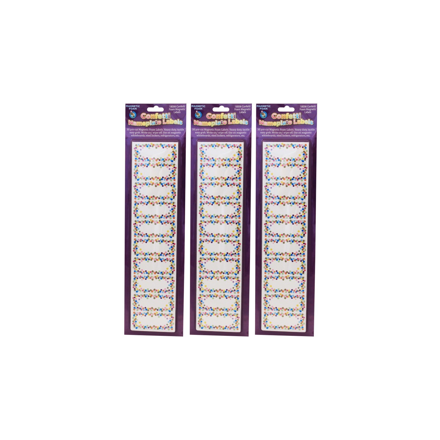Ashley Productions® Magnetic Die-Cut Small Foam Nameplates & Labels, Confetti, 30 Per Pack, 3 Packs