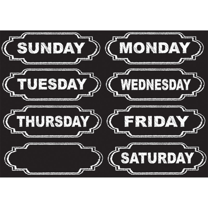 Ashley Productions® Die-Cut Magnets, Chalkboard Days of the Week, 8 Pieces