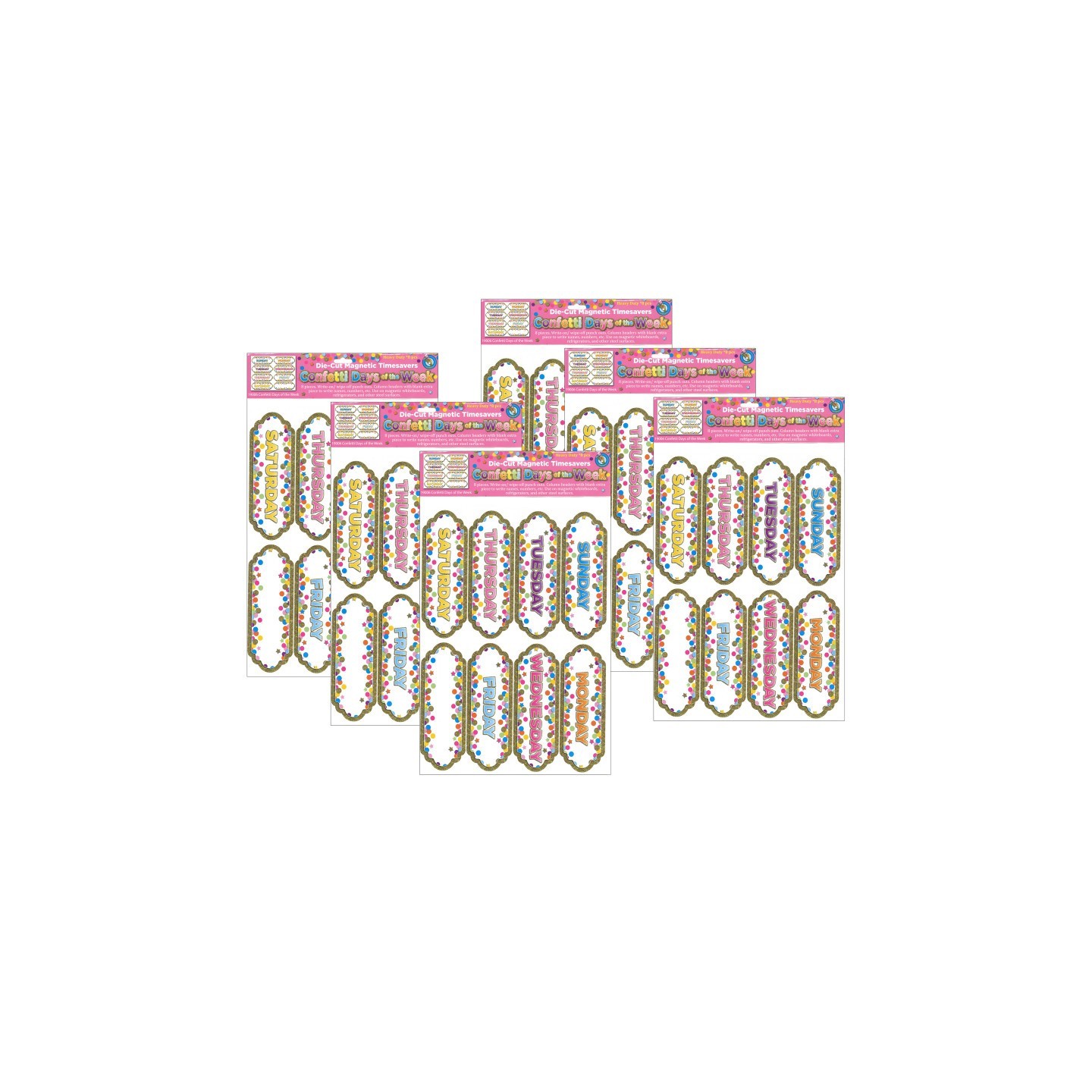 Ashley Productions® Magnetic Die-Cut Timesavers & Labels, Confetti Days of the Week, 8 Per Pack, 6 Packs