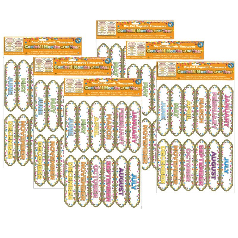 Ashley Productions® Magnetic Die-Cut Timesavers & Labels, Confetti Months of the Year, 12 Per Pack, 6 Packs