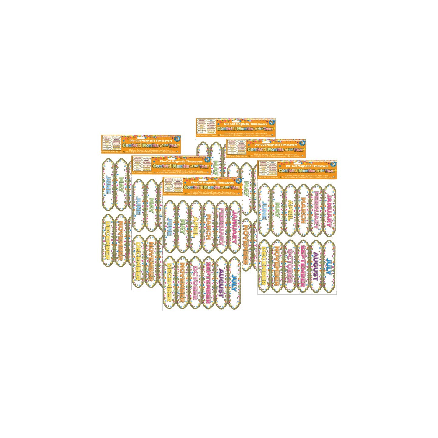 Ashley Productions® Magnetic Die-Cut Timesavers & Labels, Confetti Months of the Year, 12 Per Pack, 6 Packs