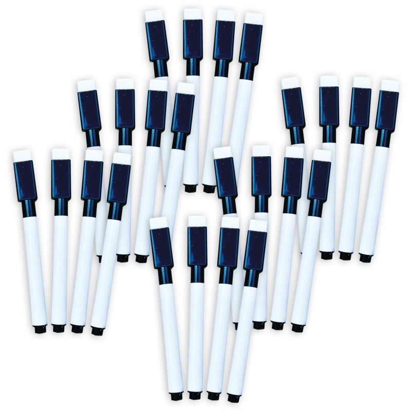Ashley Productions® Smart Poly Dry Erase Markers with Eraser, Fine Tip, Black, 4 Per Pack, 6 Packs