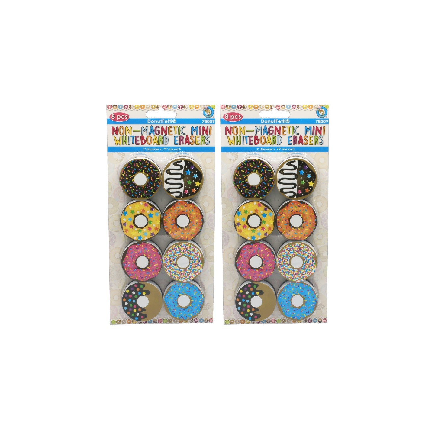 Ashley Productions® Non-Magnetic Mini Whiteboard Erasers, DonutFetti®, 8 Per Pack, 2 Packs