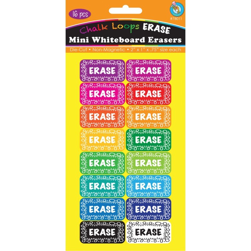 Ashley Productions® Non-Magnetic Mini Whiteboard Erasers, Chalk Loops, Pack of 16