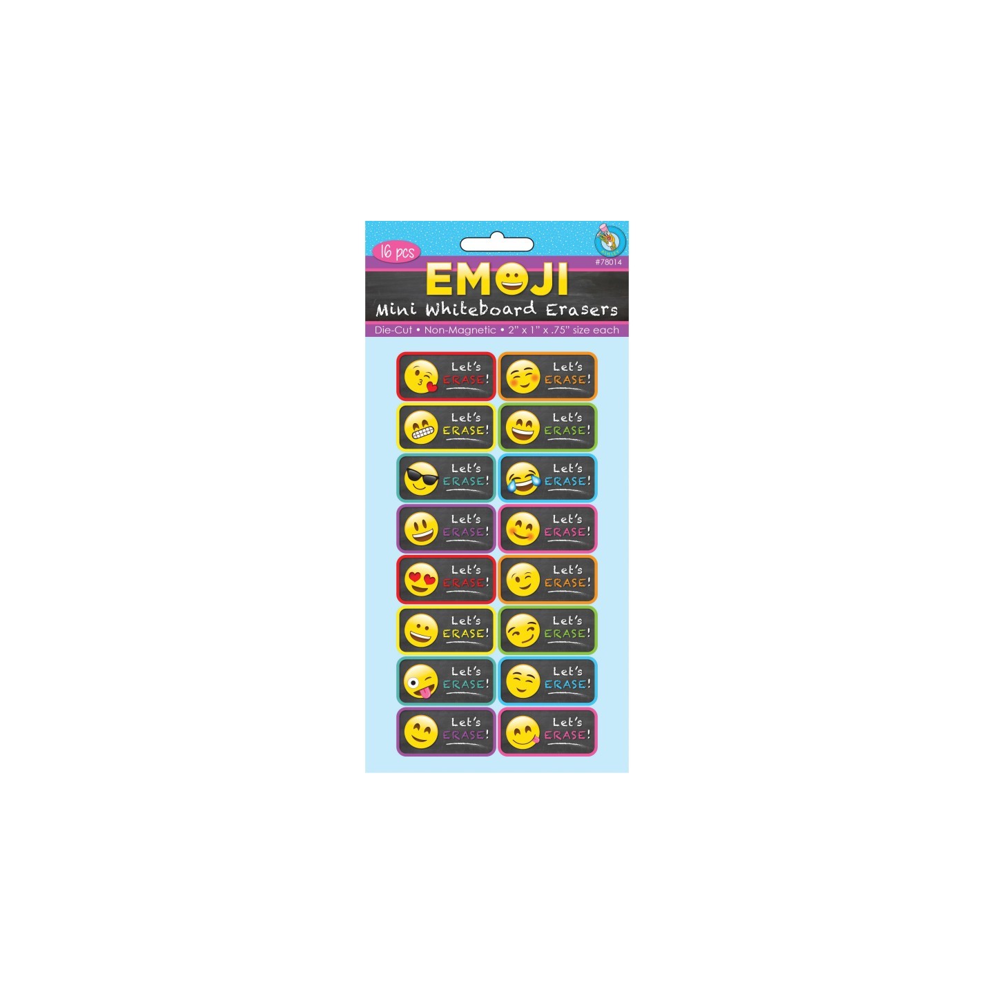 Ashley Productions® Non-Magnetic Mini Whiteboard Erasers, Emotions Icons, Pack of 16