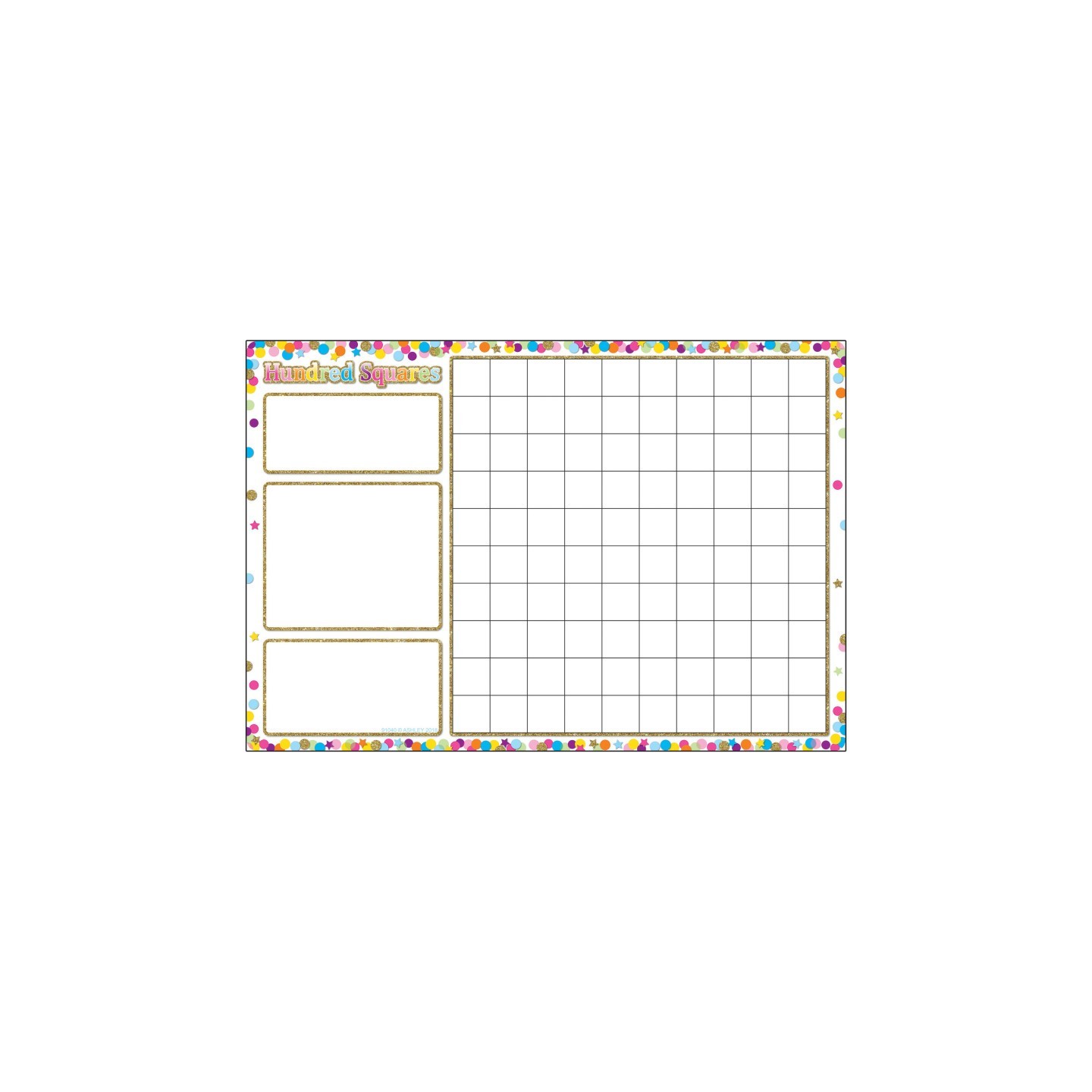 Ashley Productions® Smart Poly™ Chart, 13" x 19", Confetti Hundred Squares