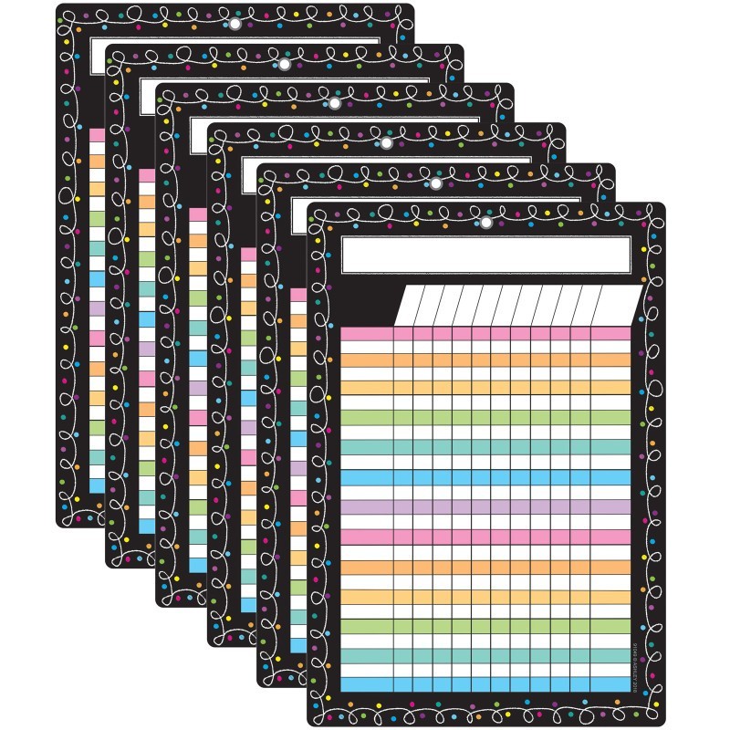 Ashley Productions® Smart Poly Chart, 13" x 19", Chalk Dots with Loops Incentive, w/Grommet, Pack of 6