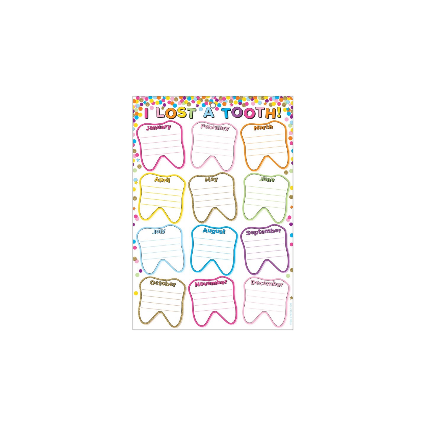Ashley Productions® Smart Poly™ Chart, 13" x 19", Confetti I Lost A Tooth, w/Grommet