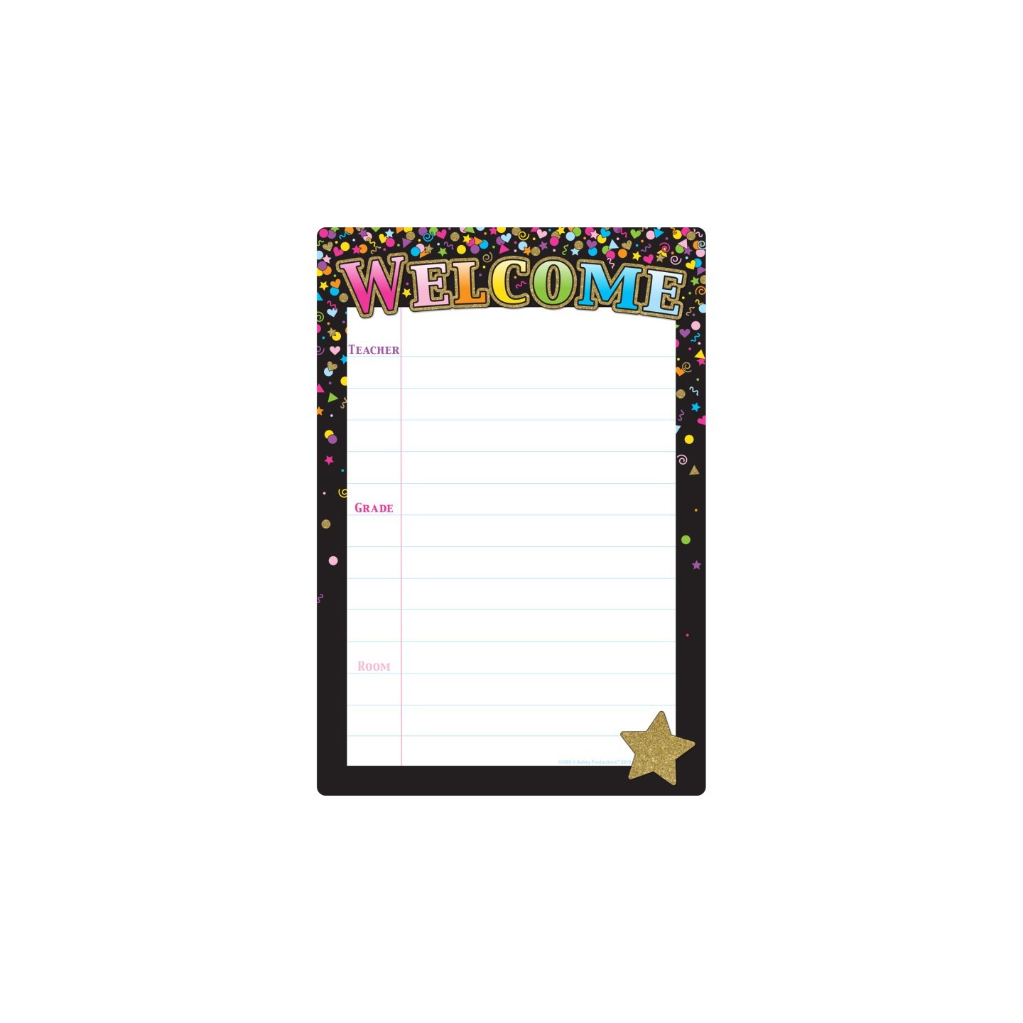 Ashley Productions® Smart Poly® Chart Black Confetti Welcome, 13" x 19"