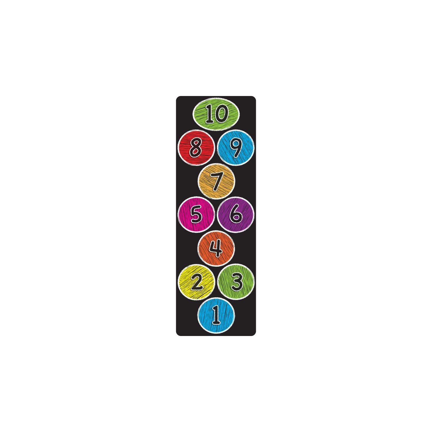 Ashley Productions® Smart Poly™, The Original Fun Mat™, Mat Runner, 15.5" x 47", Numbers 1-10, Colored Chalk Circles