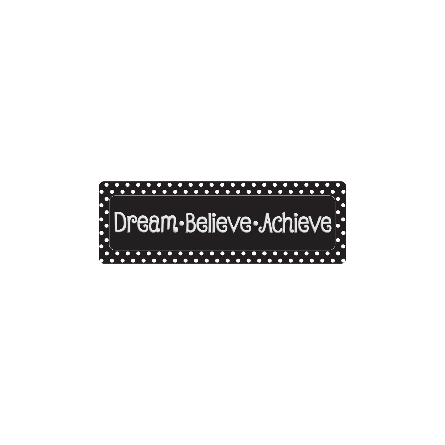 Ashley Productions® The Original Fun Mat™, Mat Runner, 15.5" x 47", Dream Believe, Achieve, Black with White Dots