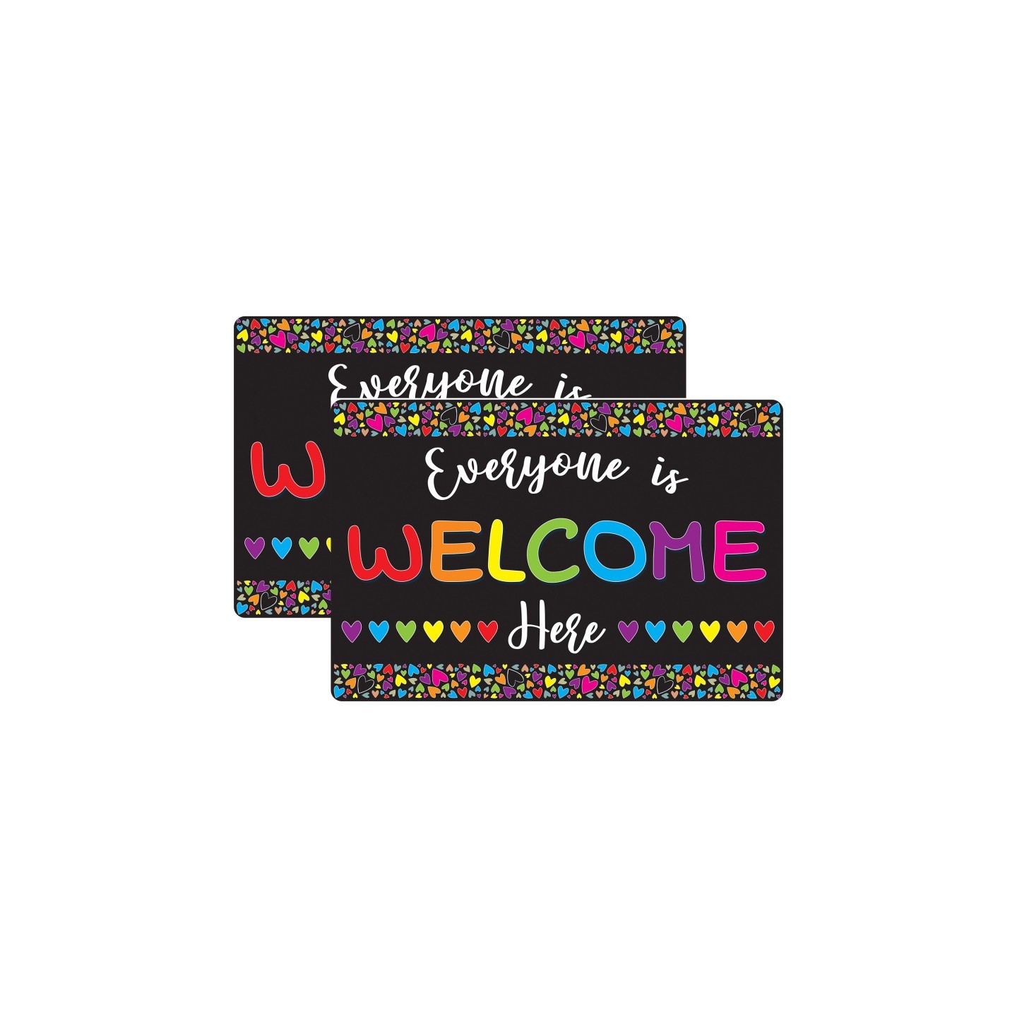 Smart Poly® Welcome Mat with Slip Resistant Backing, 15.5" x 23.5", Everyone is Welcome Here, Hearts, Pack of 2