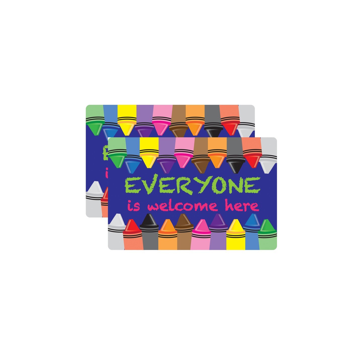 Smart Poly® Welcome Mat with Slip Resistant Backing, 15.5" x 23.5", Crayons, Everyone is Welcome Here, Pack of 2