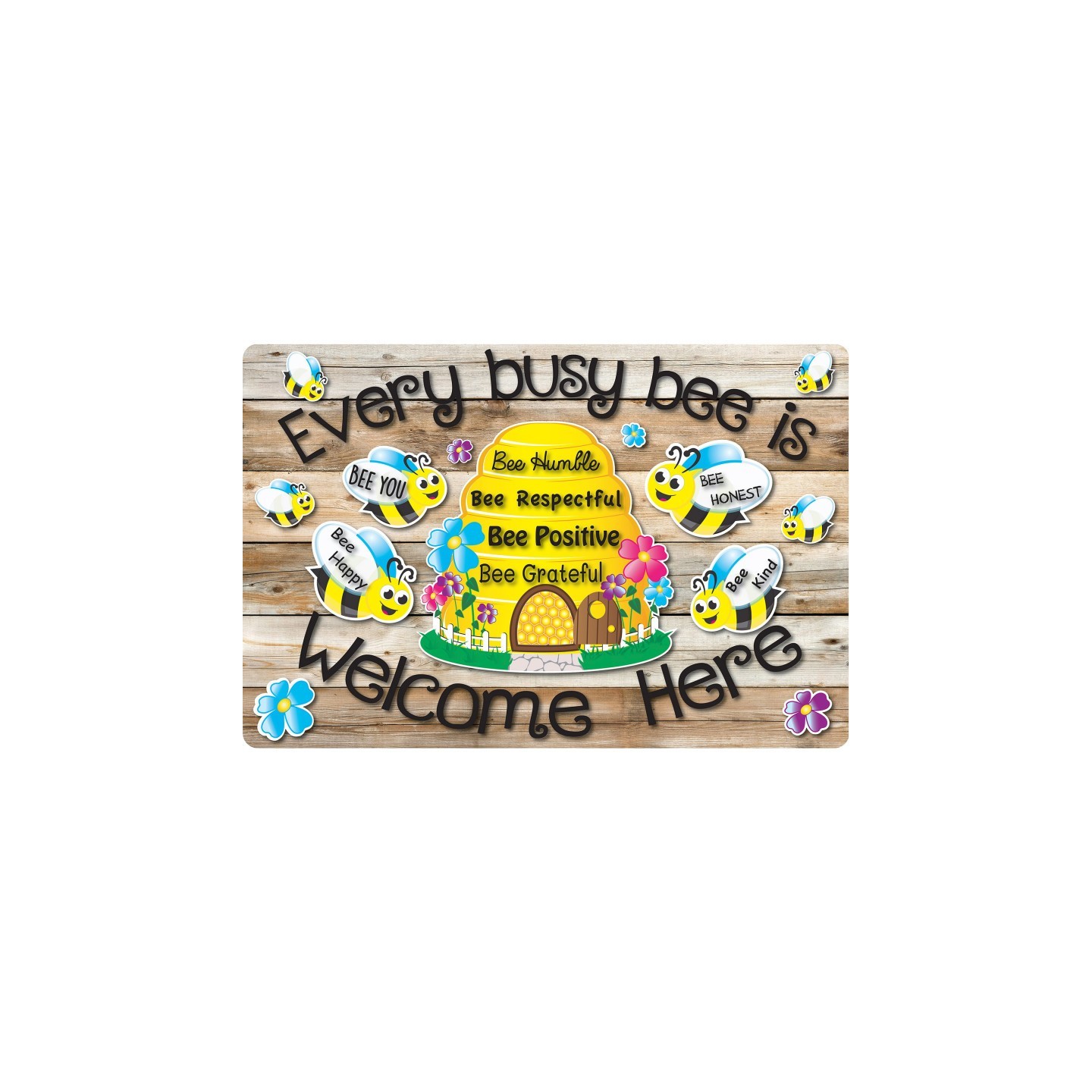Smart Poly® Welcome Mat with Slip Resistant Backing, 15.5" x 23.5", Bee Hive Theme Values