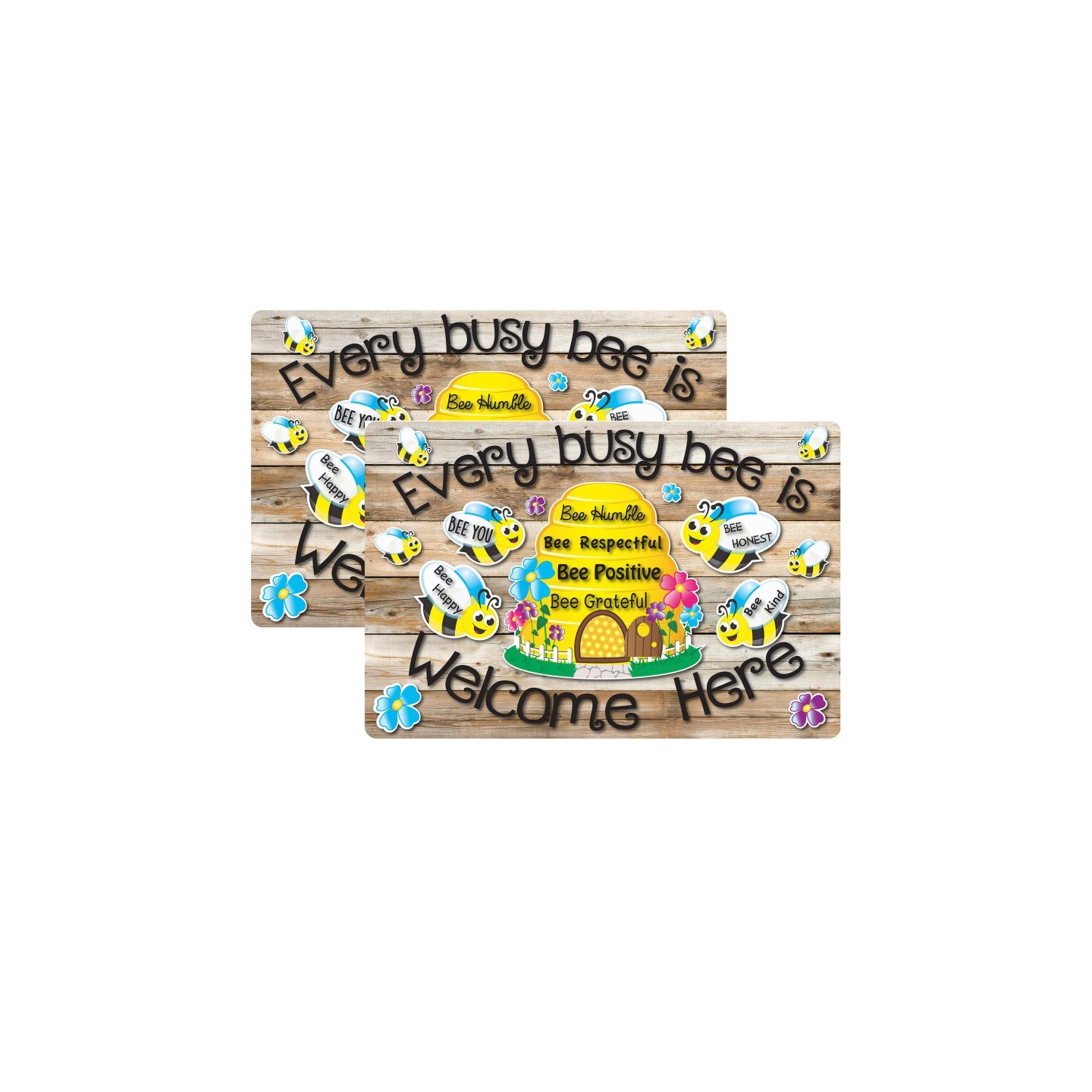 Smart Poly® Welcome Mat with Slip Resistant Backing, 15.5" x 23.5", Bee Hive Theme Values, Pack of 2