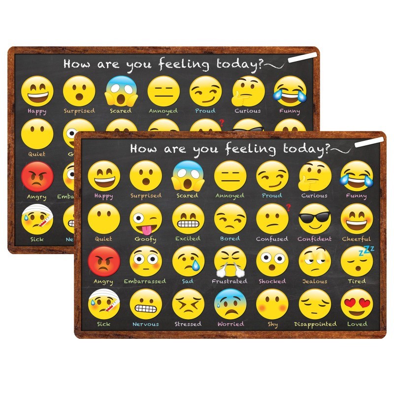Smart Poly® Welcome Mat with Slip Resistant Backing, 15.5" x 23.5", Emotion Icon Feelings, Pack of 2