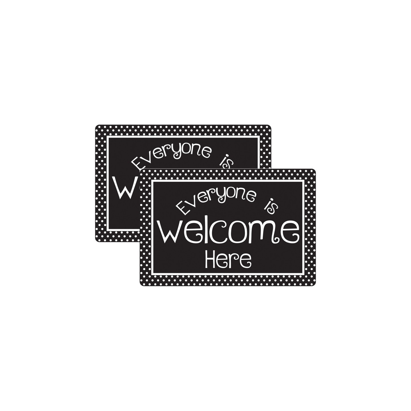 Smart Poly® Welcome Mat with Slip Resistant Backing, 15.5" x 23.5", Black and White Dots Everyone is Welcome Here, Pack of 2