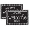 Smart Poly® Welcome Mat with Slip Resistant Backing, 15.5" x 23.5", Black and White Dots Everyone is Welcome Here, Pack of 2