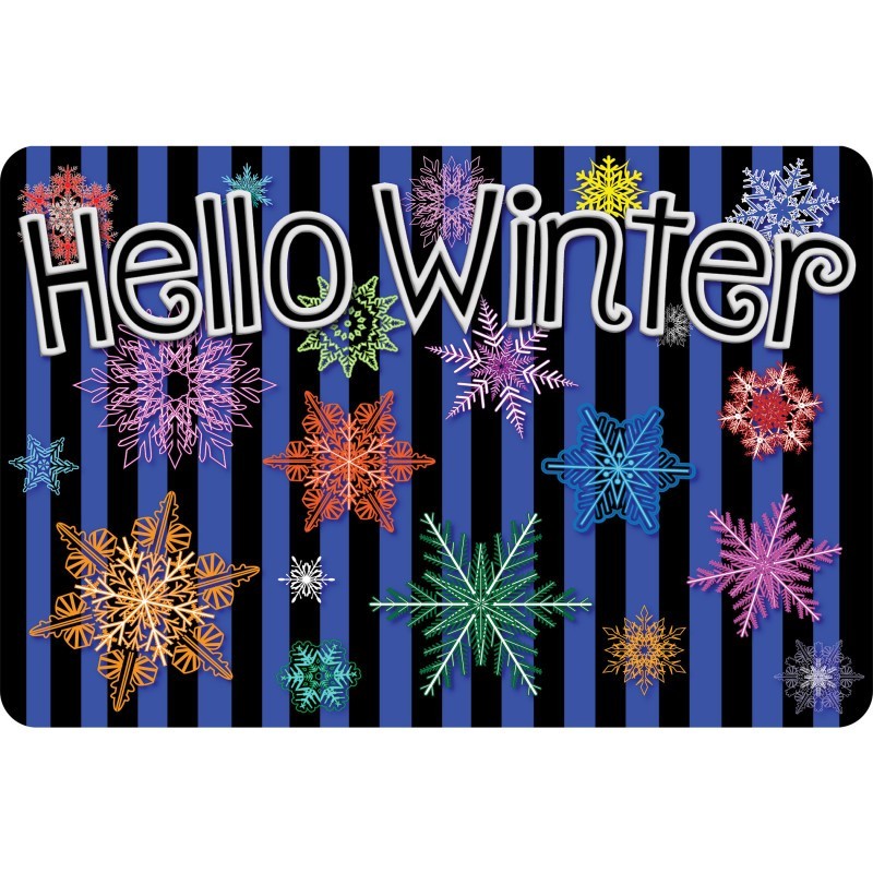 Ashley Productions® The Original Fun Mat™, Welcome Mat, 15.5" x 23.5", Hello Winter Colorful Snowflakes