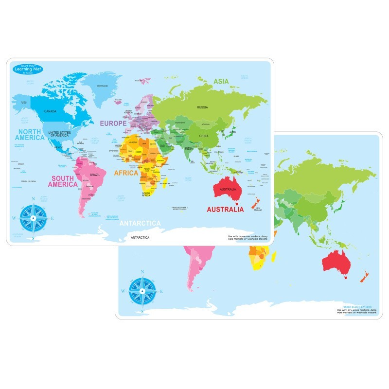 Ashley Productions® Smart Poly™ Learning Mat, 12" x 17", Double-Sided, World Basic Map