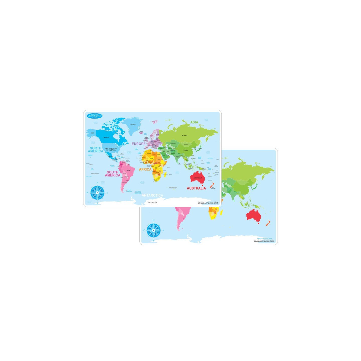 Ashley Productions® Smart Poly™ Learning Mat, 12" x 17", Double-Sided, World Basic Map