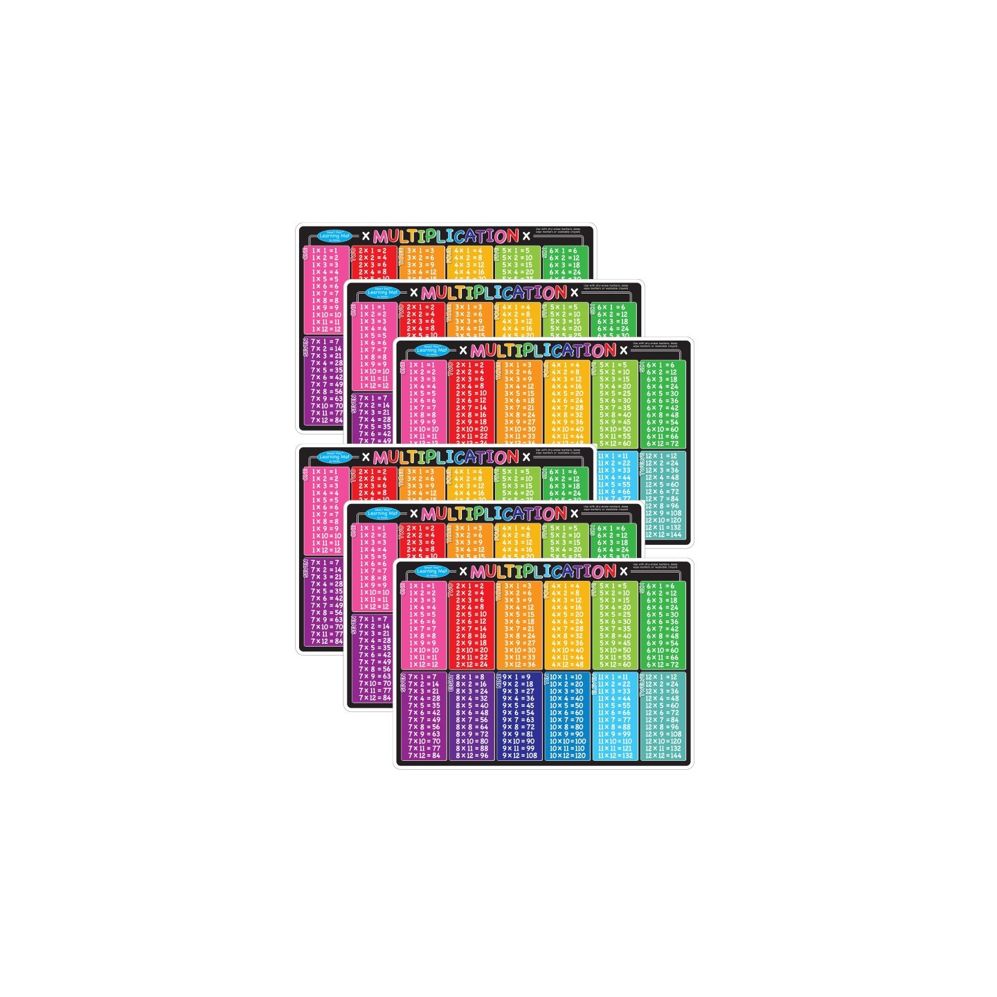 Ashley Productions® Smart Poly™ Learning Mat, 12" x 17", Double-Sided, Multiplication, Pack of 6
