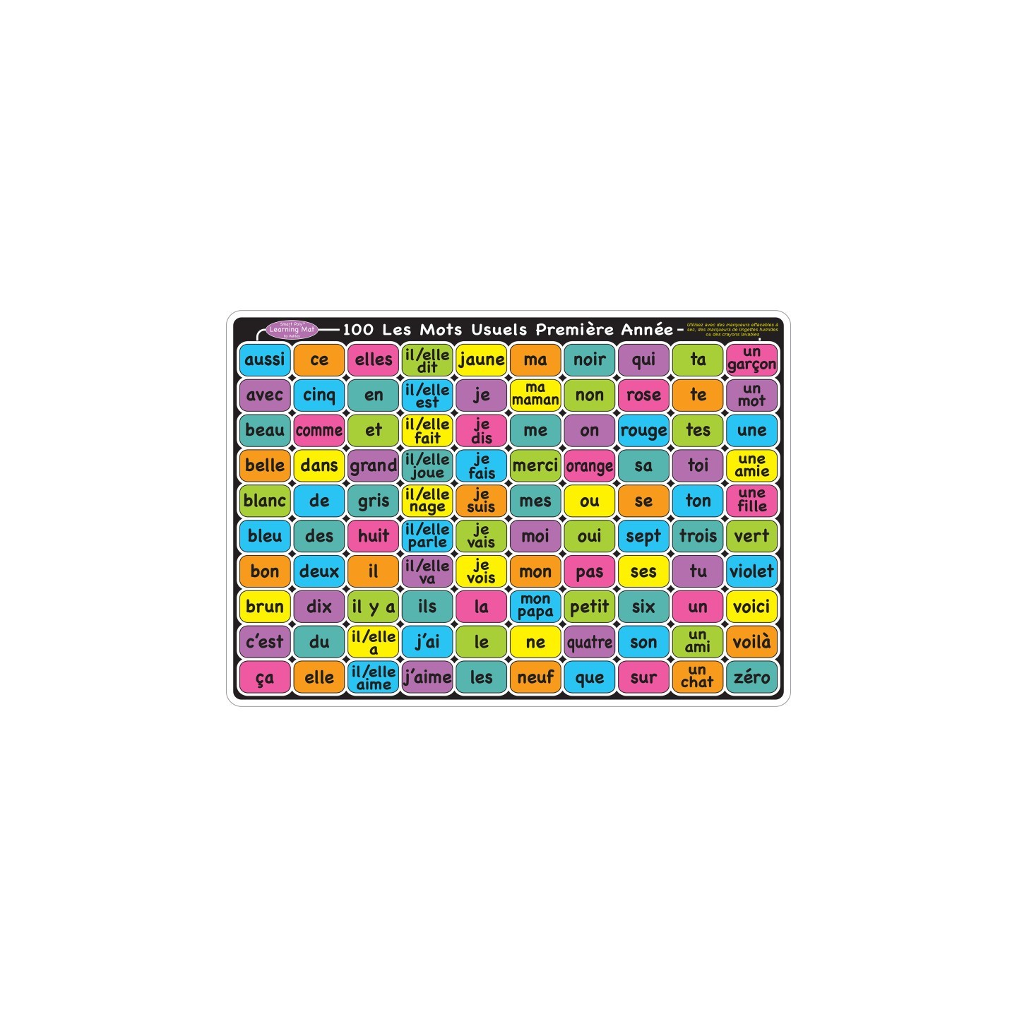 Ashley Productions® Smart Poly™ Learning Mat, 12" x 17", Double-Sided, French Sight Words 1st & 2nd Year