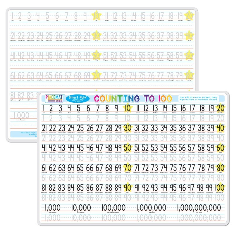 Ashley Productions® Smart Poly® Learning Mat Double-Sided, Counting 1-100, 12" x 17"