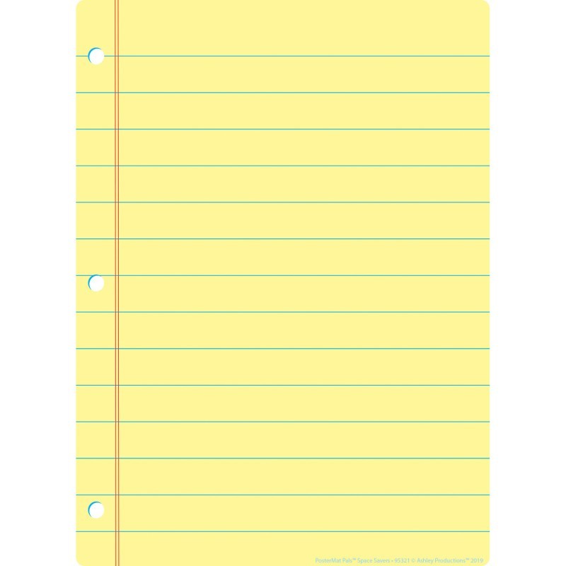 Ashley Productions® Smart Poly® Single Sided PosterMat Pals® Space Savers, Yellow Notebook Paper, 13" x 9.5"