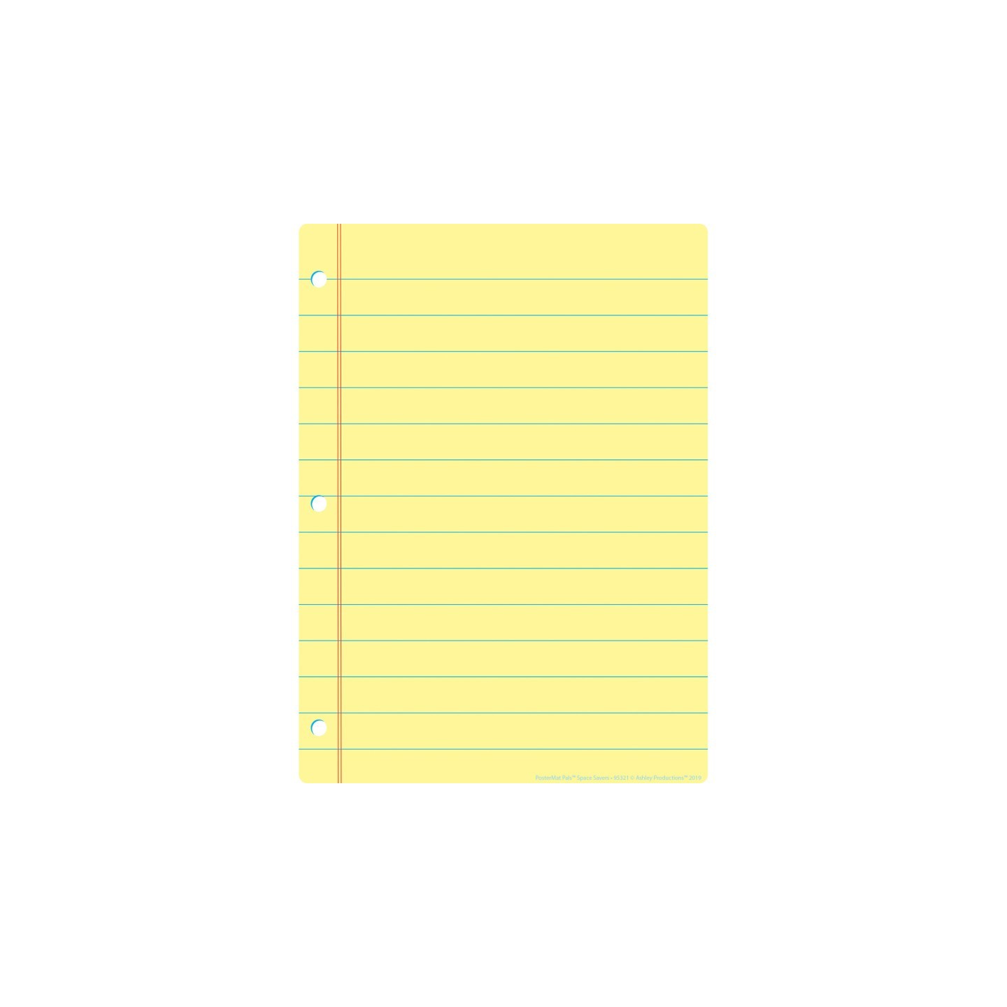Ashley Productions® Smart Poly® Single Sided PosterMat Pals® Space Savers, Yellow Notebook Paper, 13" x 9.5"