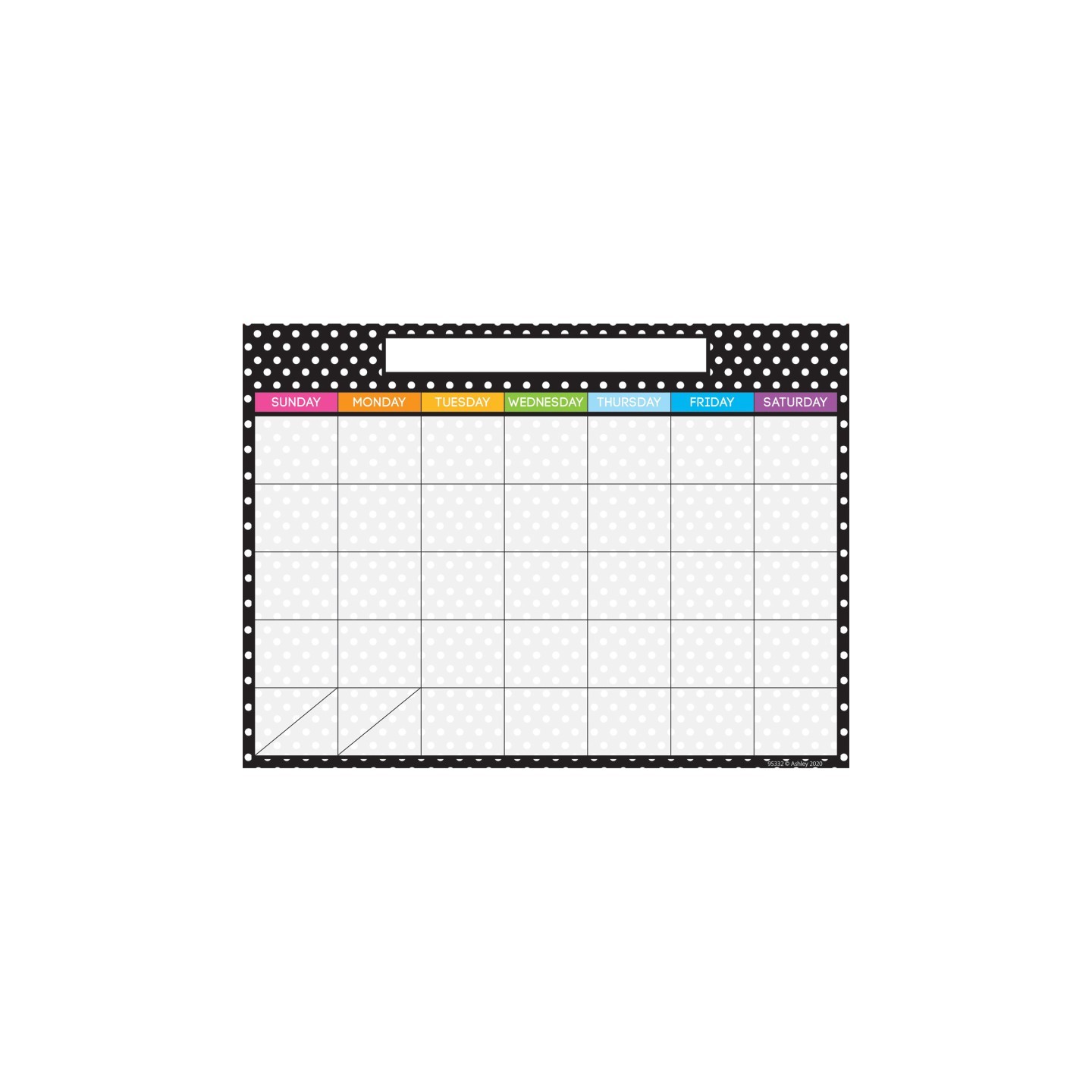 Ashley Productions® Smart Poly® PosterMat Pals™ Space Savers, 13" x 9-1/2", BW Dots Calendar