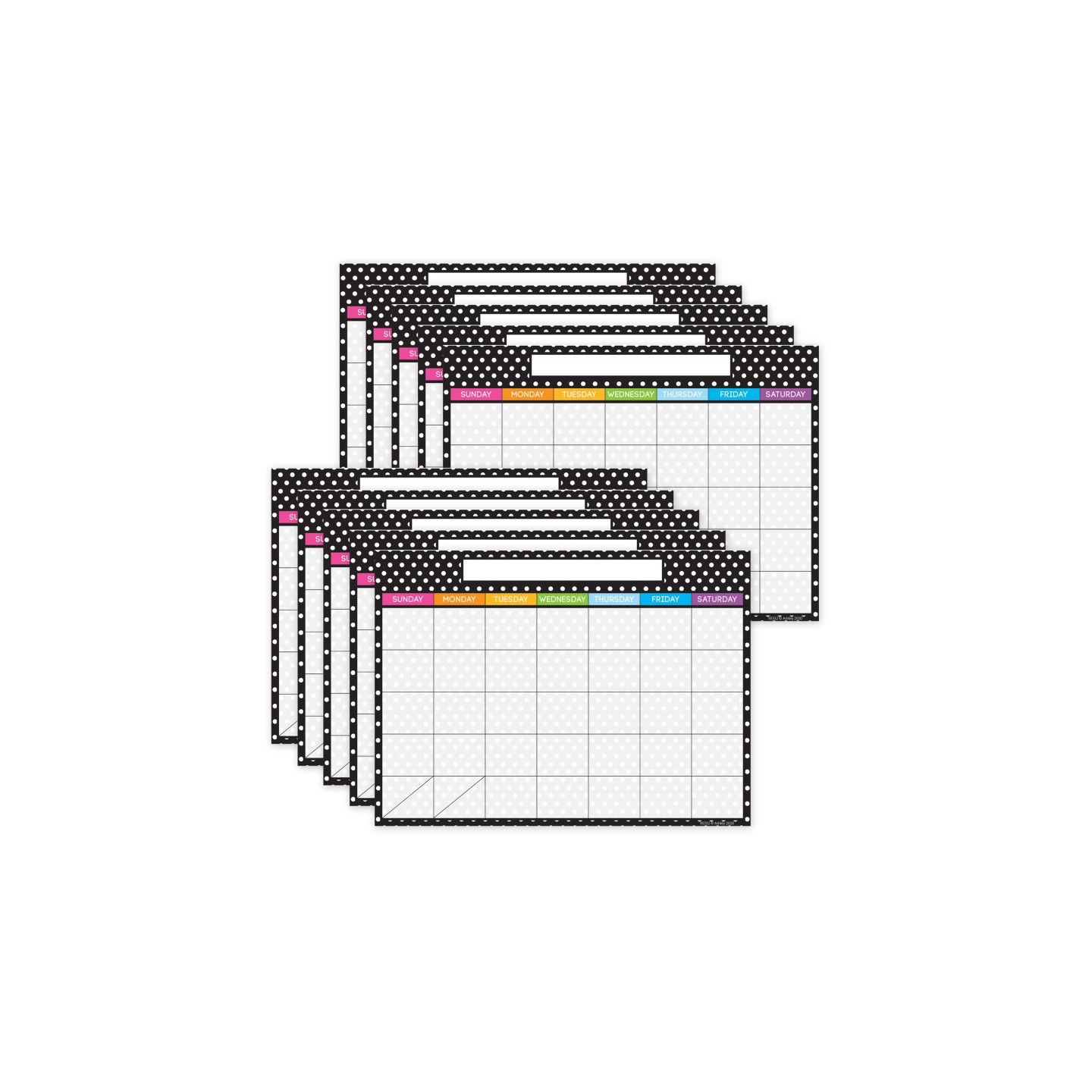 Ashley Productions® Smart Poly PosterMat Pals Space Savers, 13" x 9-1/2", BW Dots Calendar, Pack of 10