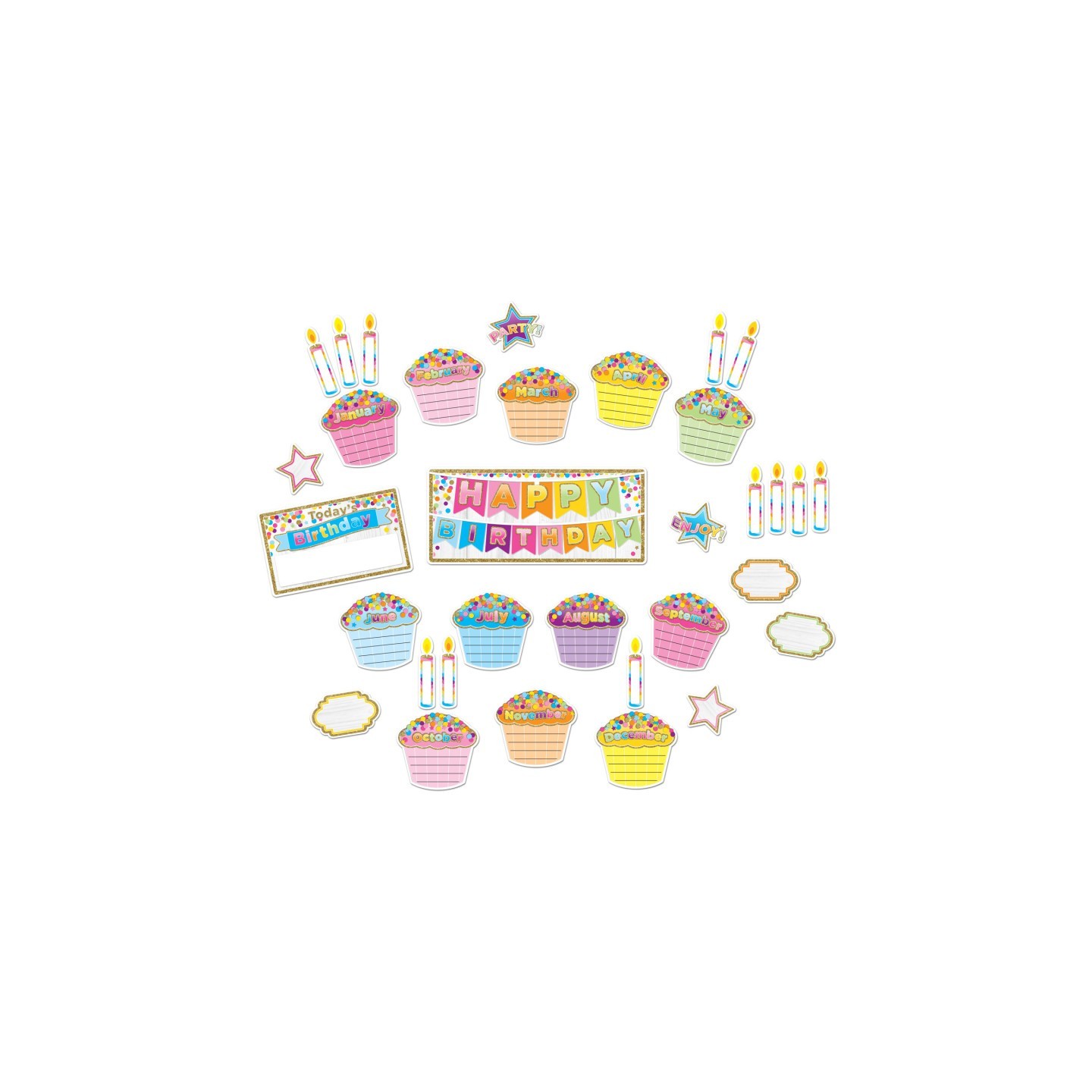 Ashley Productions® Smart Poly® Mini Bulletin Board Set, Birthday Confetti Design, 33 Pieces