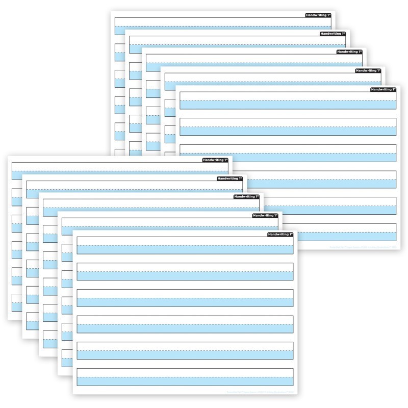 Ashley Productions® Smart Poly® PosterMat Pals™ Space Savers, 13" x 9-1/2", 1" Handwriting Highlighted Blue, Pack of 10