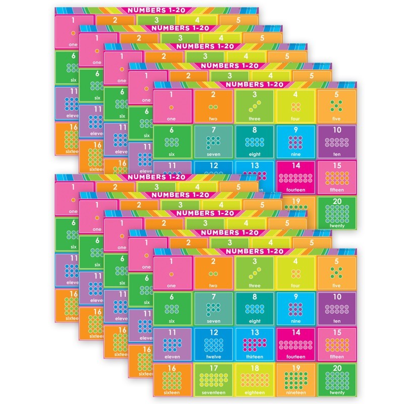 Ashley Productions® Smart Poly® PosterMat Pals™ Space Savers, 13" x 9-1/2", Numbers 1-20, Pack of 10