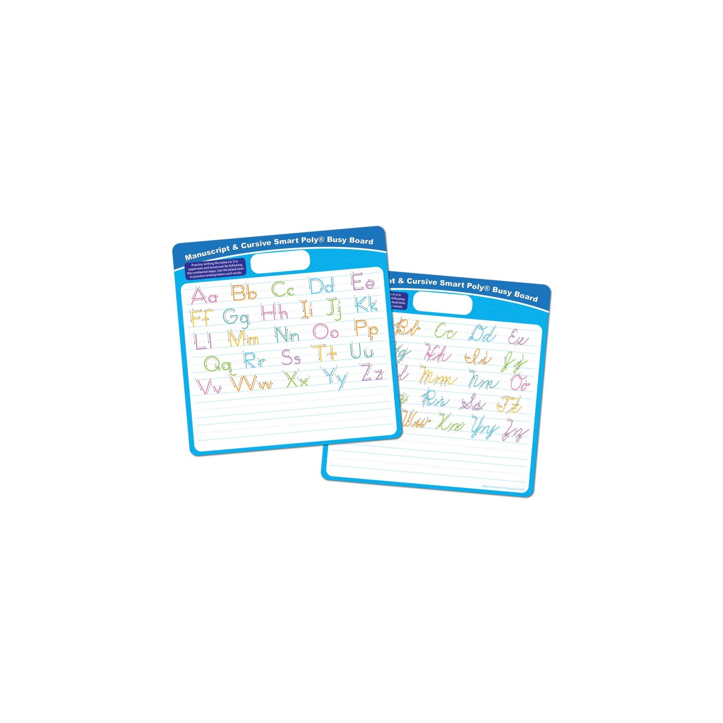 Ashley Productions® Smart Poly® Educational Activity Busy Board, Dry Erase with Marker, 10-3/4" x 10-3/4", Manuscript/Cursive